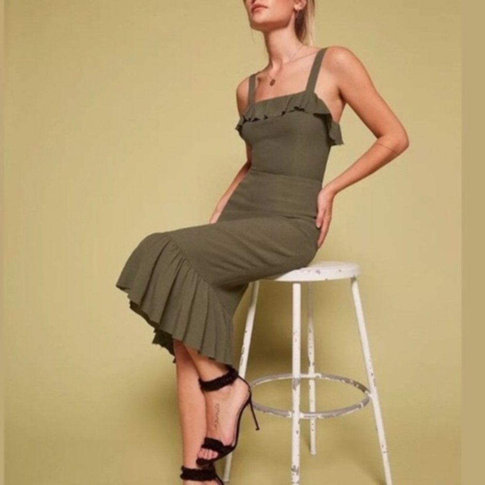 Reformation Frida Dress in Olive Size 6
